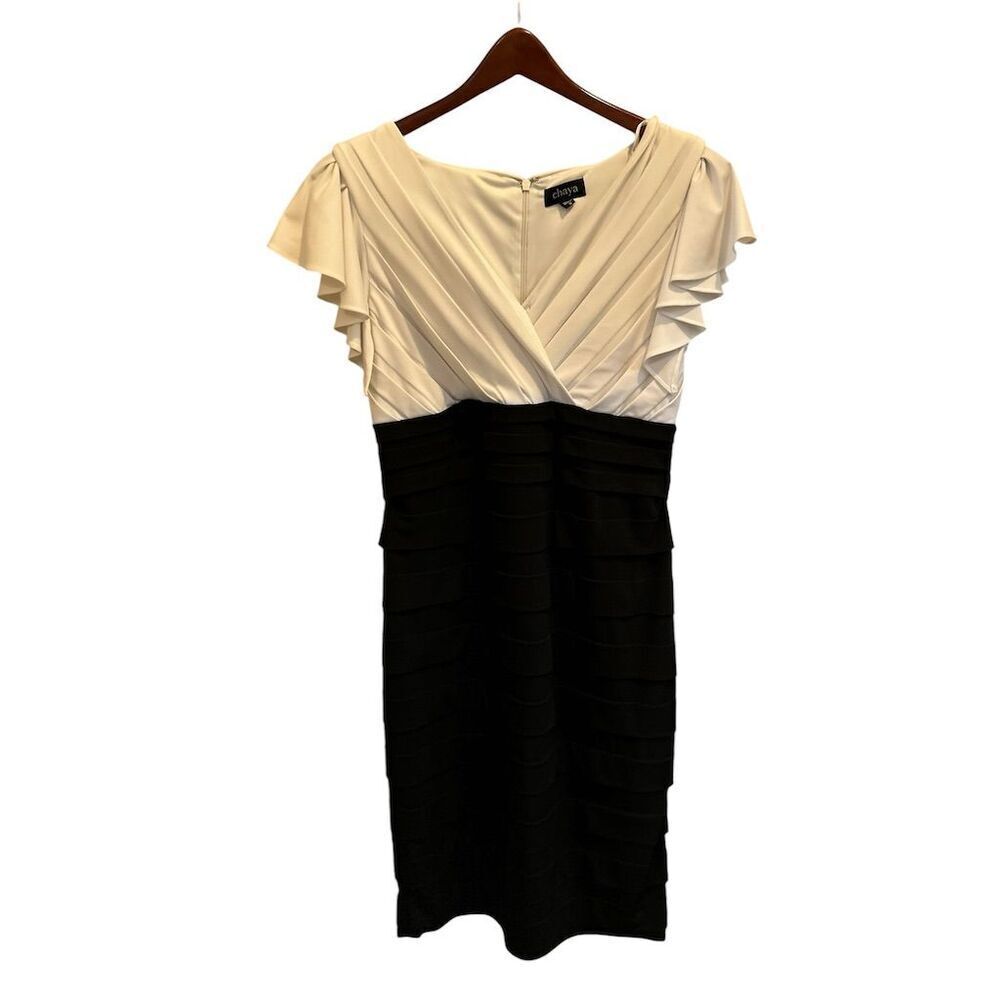Chaya Women's Size‎ 12 Multicolor Knee-Length Dress Formal Ruffled Sleeves